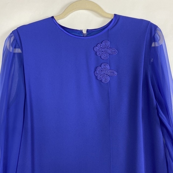 Vintage Ursula of Switzerland Layered Long Sleeve Satin Trim Evening Dress - Picture 3 of 16